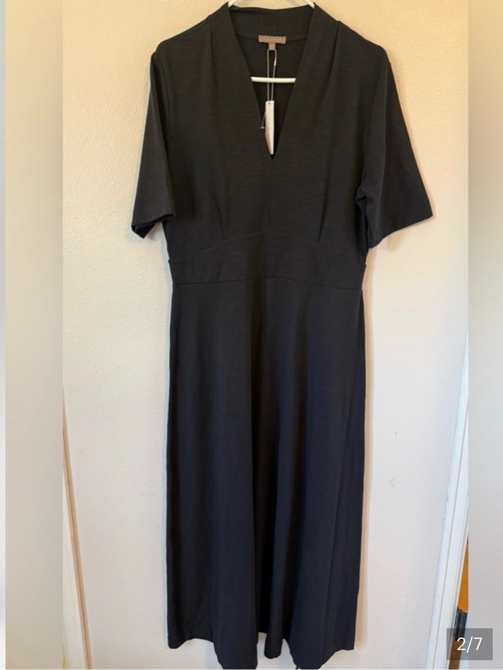 Lilla P Dark Charcoal V-Neck Midi Dress Cotton Modal XL NWT - Picture 2 of 7